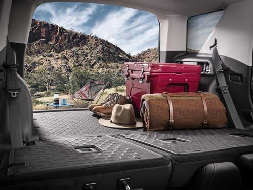 2023 Bronco Sport interior view of back seats folded down showing roomy cargo area